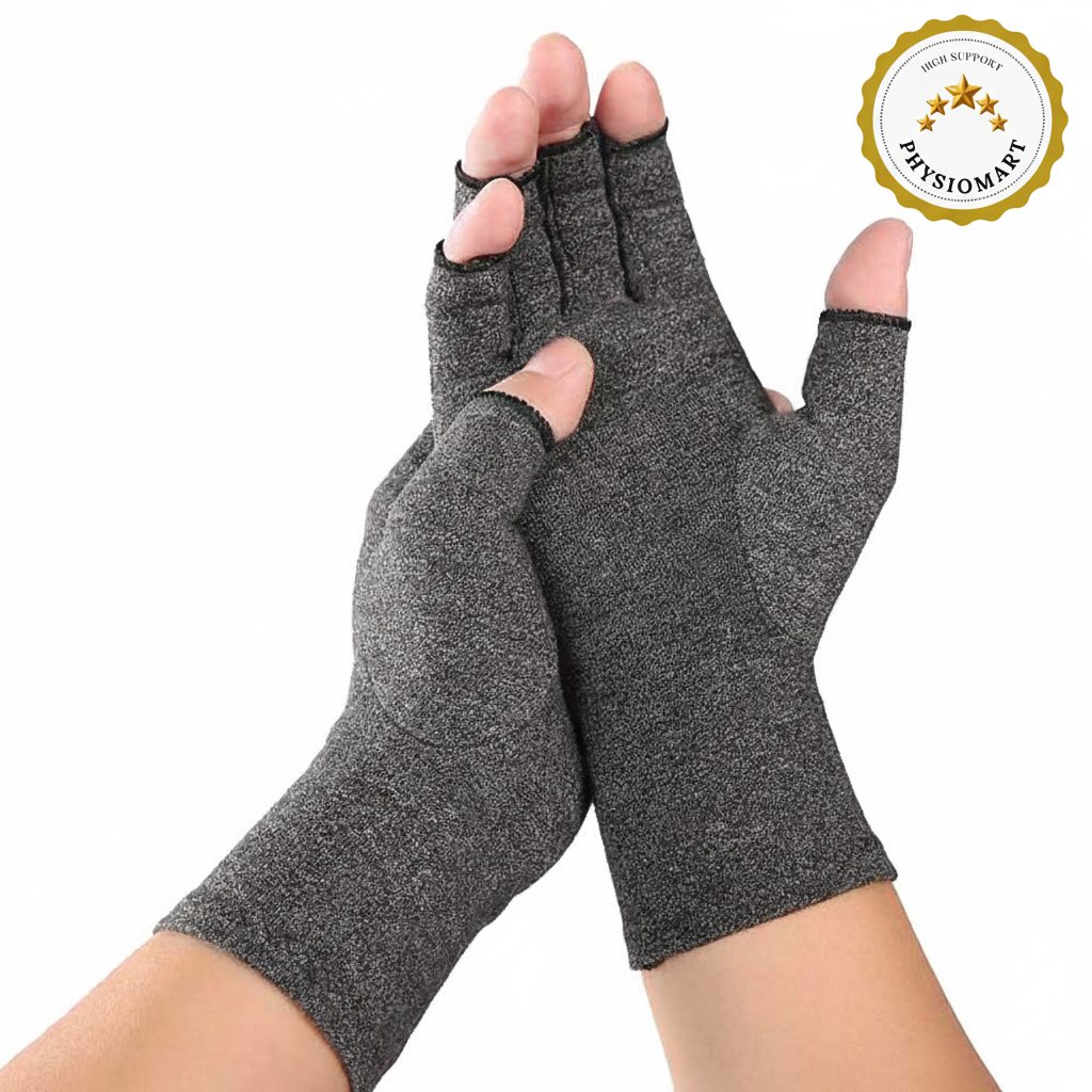 Premium Arthritis Compression Gloves Pair - Open Finger Grey